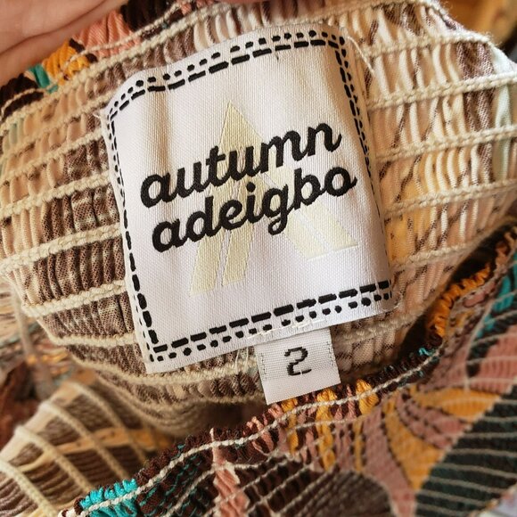 Autumn Adeigbo Della African Leaf Print Dress Smocked Pink Colorful - Picture 6 of 14